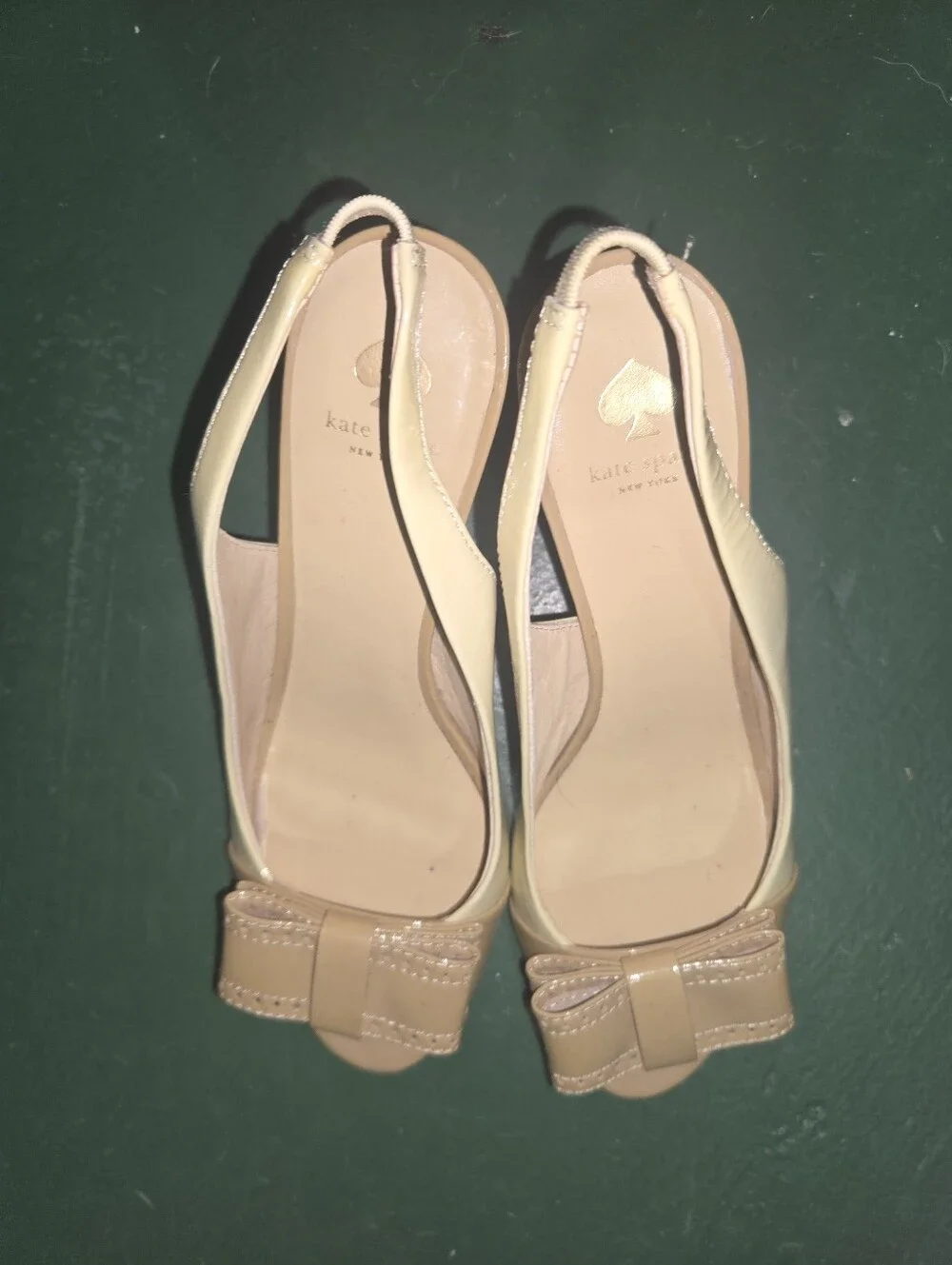 Kate Spade Cream & Tan Slingback Peep-Toe Pumps with Bow